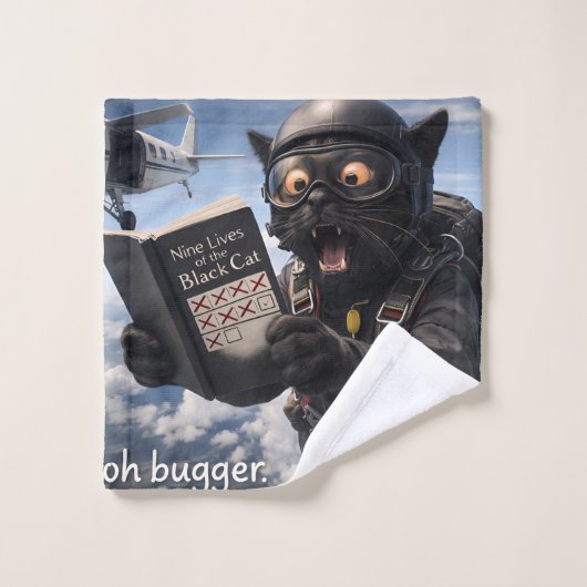 Oh bugger, funny skydiving black cat bath towel pr ウォッシュタオル (ウォッシュタオル)