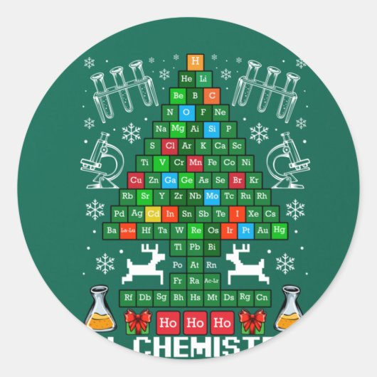 Oh Chemistree Christmas Chemistry Science Periodic ラウンドシール (正面)