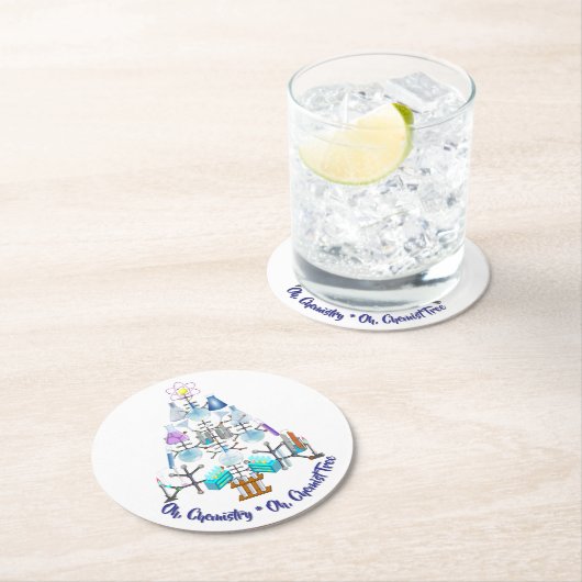 Oh Chemistry, Oh Chemist Tree Christmas ラウンドペーパーコースター (インサイチュ)