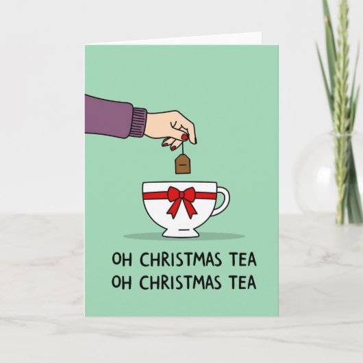 Oh Christmas Tea Pun Funny Holiday Greeting Card カード (正面)