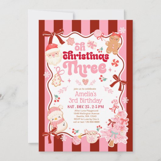 Oh Christmas Three 3歳の誕生日招待状 招待状 (正面)