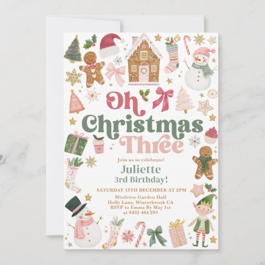 Oh Christmas Three 3rd Birthday Xmas theme Festive 招待状 (正面)
