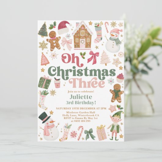 Oh Christmas Three 3rd Birthday Xmas theme Festive 招待状 (スタンド正面)