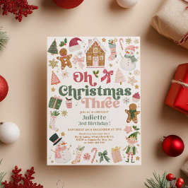 Oh Christmas Three 3rd Birthday Xmas theme Festive 招待状