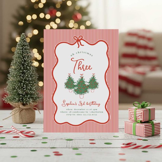 Oh Christmas Three Vintage Preppy Bow Birthday 招待状