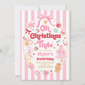 Oh Christmas Tree Coquette Bow 3rd Birthday 招待状 (正面)