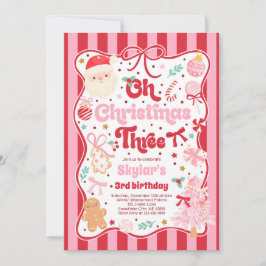 Oh Christmas Tree Coquette Bow 3rd Birthday 招待状