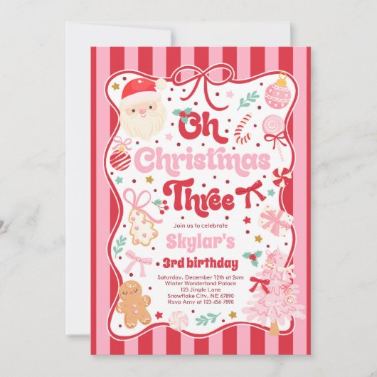 Oh Christmas Tree Coquette Bow 3rd Birthday 招待状 (正面)
