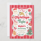 Oh Christmas Tree Coquette Bow 3rd Birthday 招待状 (正面)