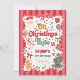 Oh Christmas Tree Coquette Bow 3rd Birthday 招待状