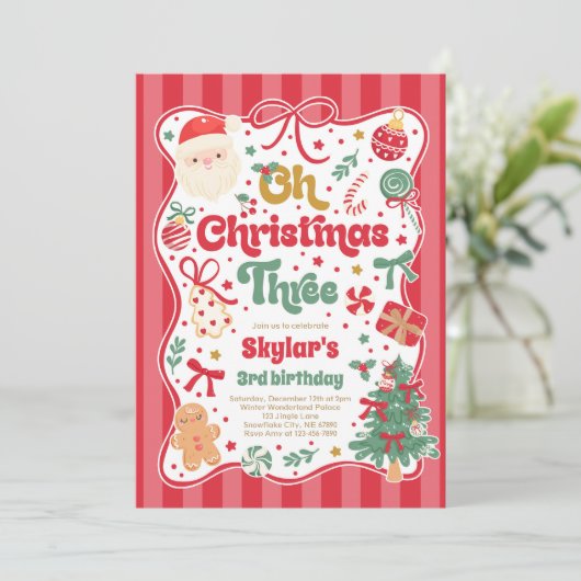 Oh Christmas Tree Coquette Bow 3rd Birthday 招待状 (スタンド正面)