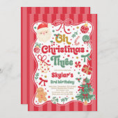 Oh Christmas Tree Coquette Bow 3rd Birthday 招待状 (正面/裏面)