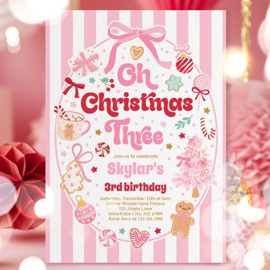 Oh Christmas Tree Coquette Bow 3rd Birthday 招待状