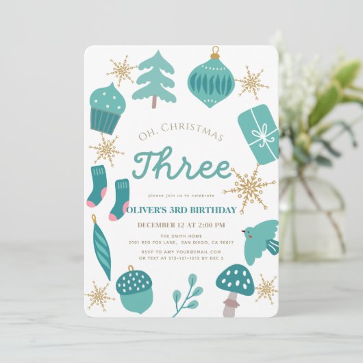 Oh Christmas Tree Holiday Green 1st Birthday 招待状 (スタンド正面)