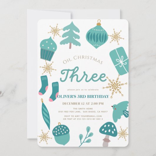 Oh Christmas Tree Holiday Green 1st Birthday 招待状 (正面)