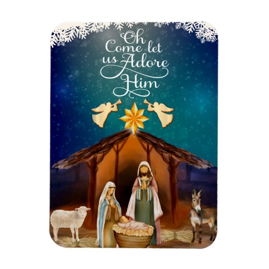 "Oh Come Let Us Adore Him" ナタビティ・クリスマス マグネット (縦)