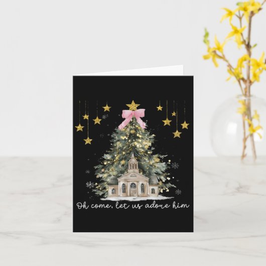 Oh Come Let Us Adore Him Jesus Christmas Xmas Tree カード (黄色い花)