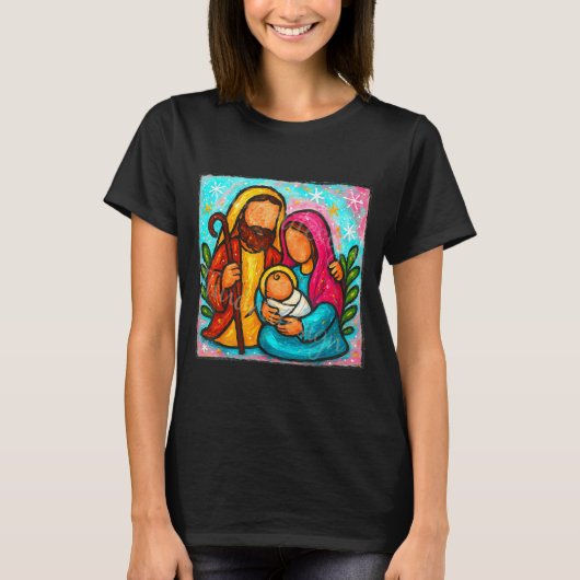 Oh Come Let Us Adore Him Jesus Nativity Scene Chri Tシャツ (正面)