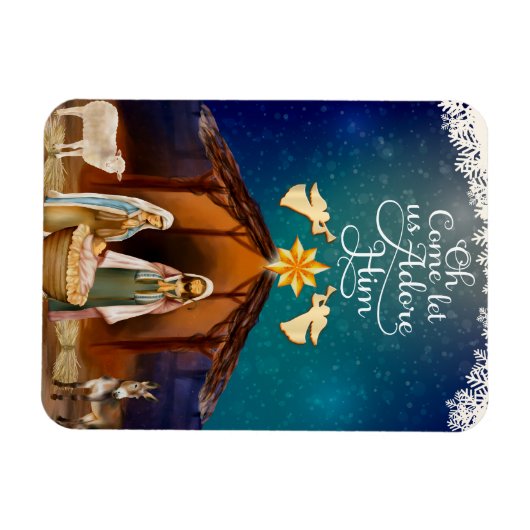 "Oh Come Let Us Adore Him" Nativity Christmas マグネット (横)