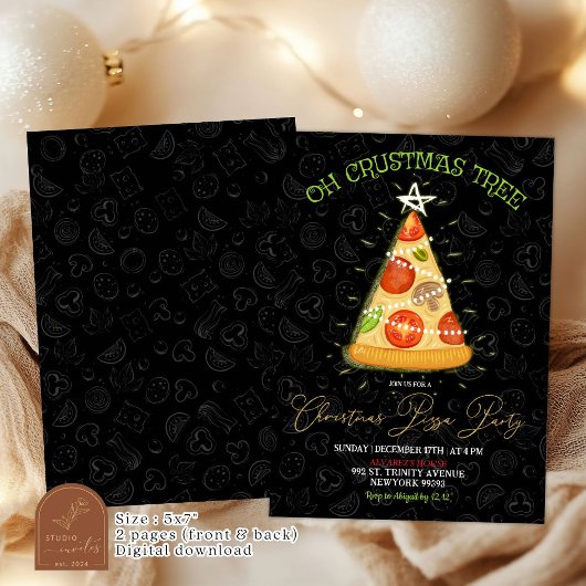 Oh Crustmas Tree Christmas Pizza Party 招待状