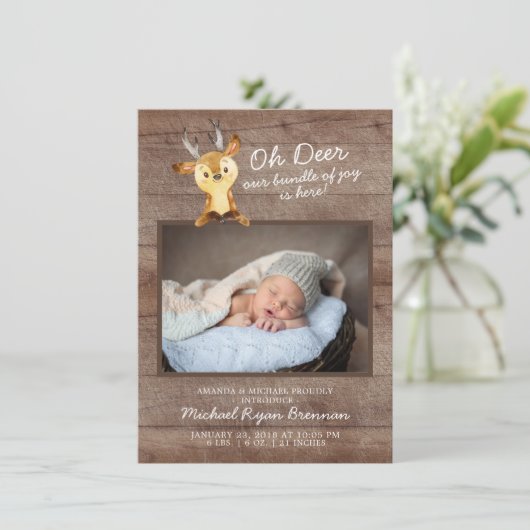 Oh Deer男の赤ちゃん写真誕生発表 案内状 (スタンド正面)