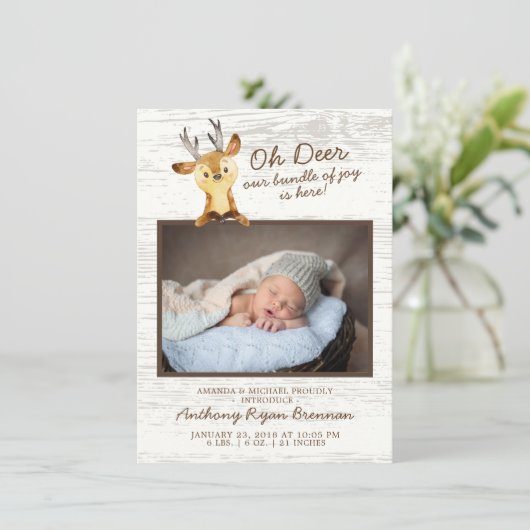 Oh Deer男の赤ちゃん写真誕生発表 案内状 (スタンド正面)