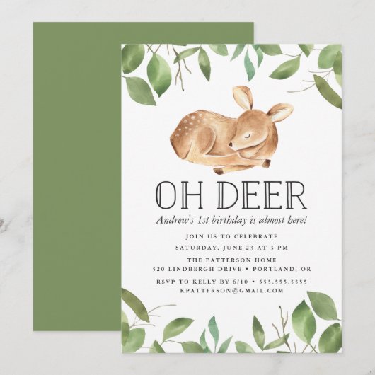 Oh Deer | バースデーパーティーの招待状 招待状 (正面/裏面)