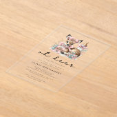 Oh Deer ピンクのリボン 森の赤ちゃんお披露目 アクリル招待状 (レイダウン)
