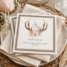Oh Deer ベビーシャワーのナプキン – 森の花と角 スタンダードカクテルナプキン