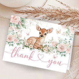 Oh Deer ベビーシャワーパーティー ピンク 折りたたみ 御礼カード サンキューカード