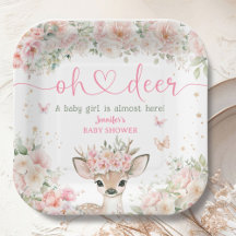 Oh Deer ベビーシャワー ガール ピンク フローラル ペーパー