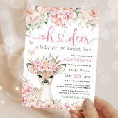 Oh Deer ベビーシャワー 女の子 ピンクの子鹿  招待状