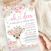 Oh Deer ベビーシャワー 女の子 ピンクの子鹿  招待状
