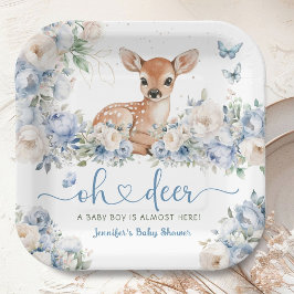 Oh Deer ベビーシャワー 男の子 ダスティブルー ペーパー ペーパープレート