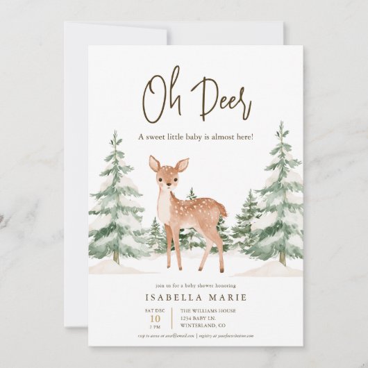 Oh Deer 冬のベビーシャワー 招待状 (正面)