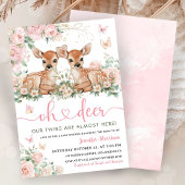 Oh Deer 双子ベビーシャワーパーティー ピンク招待状 招待状