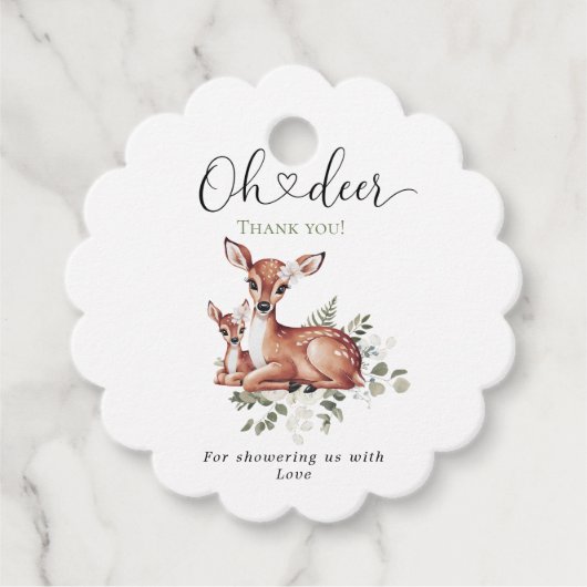 Oh deer 水彩フラワー ベビーシャワー フェイバータグ (正面)