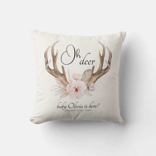 Oh Deer 生まれたばかりのベビー写真枕 – Woodland Flora クッション (正面)