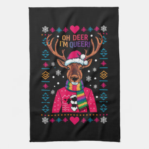 Oh Deer 私はクィア LGBT LGBTQ ゲイ プライド アグリークリスマス キッチンタオル