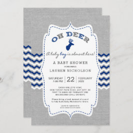 OH DEER 素朴 Buck赤ちゃんシャワー、ネイビーグレー 招待状