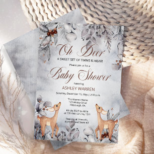 Oh Deer 素朴 Winterフローラツインズベビーシャワー 招待状