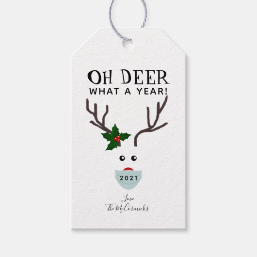 Oh Deer 2021クリスマストナカイ着用顔マスク ギフトタグ (正面)