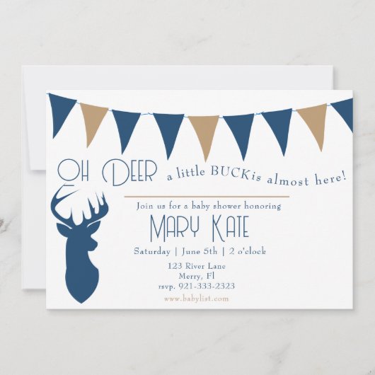 Oh Deer a Little Buck赤ちゃんシャワー 招待状 (正面)