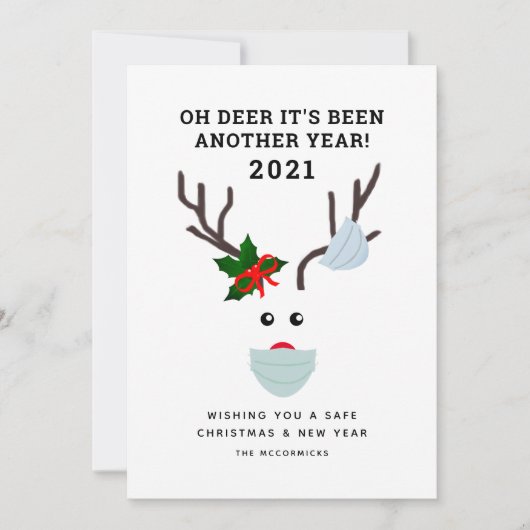 Oh Deer Another Year 2021顔マスクおもしろいトナカイ シーズンカード (正面)
