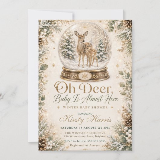 Oh Deer Baby Is Almost Here 冬の赤ちゃんお披露目会 招待状 (正面)