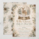 Oh Deer Baby Is Almost Here 冬の赤ちゃんお披露目会 招待状 (正面/裏面)