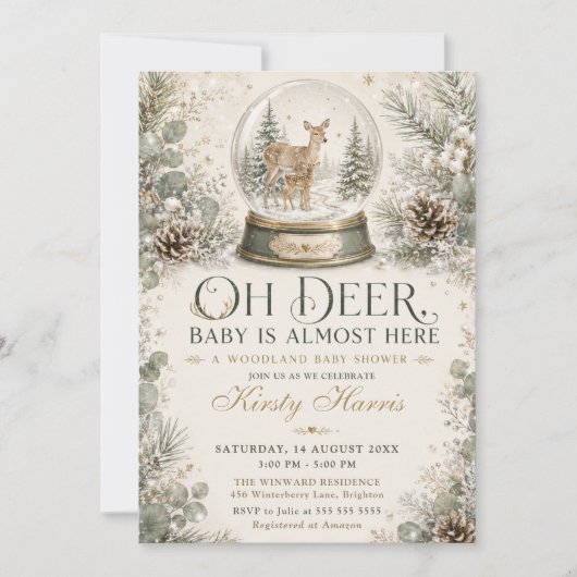 Oh Deer Baby Is Almost Here 森のベビーシャワー 招待状 (正面)