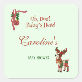 Oh, Deer! Baby’s Here! – クリスマスベビーシャワー スクエアシール