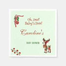 Oh, Deer! Baby’s Here! – クリスマスベビーシャワー スタンダードカクテルナプキン