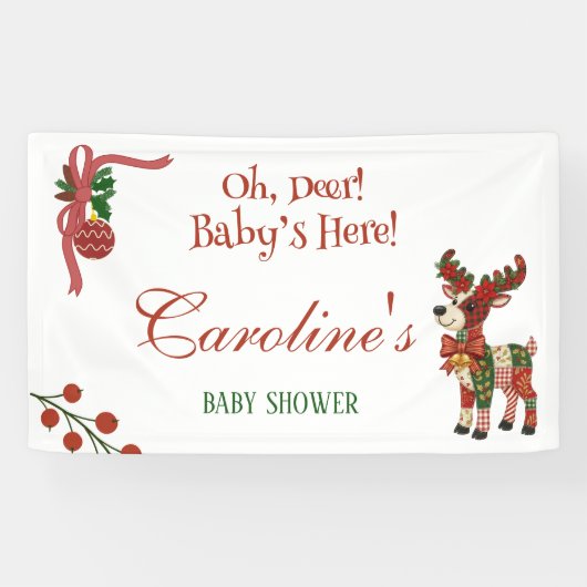 Oh, Deer! Baby’s Here! – クリスマスベビーシャワー 横断幕 (横)